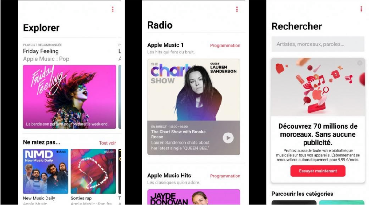 Apple Music - Différents onglets de l'application