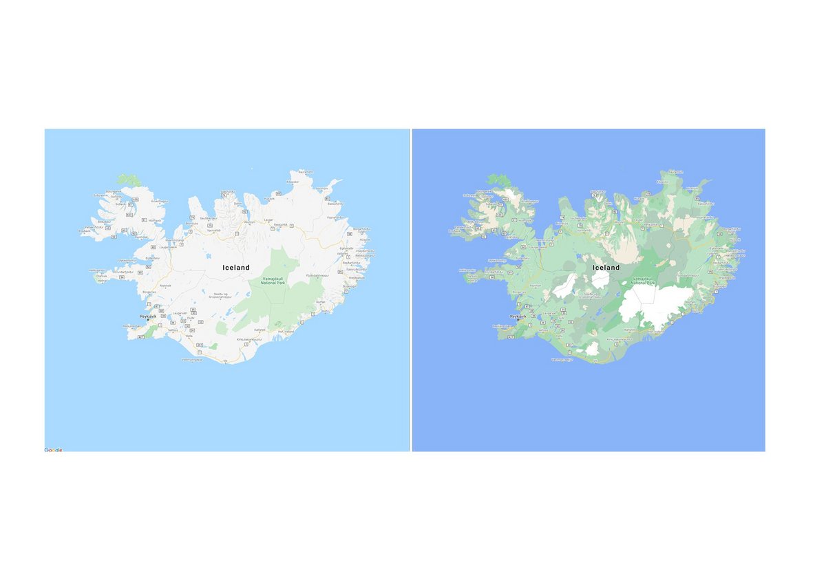 Après la mise à jour, l'Islande n'a plus grand-chose à voir avec sa représentation d'origine. © Google