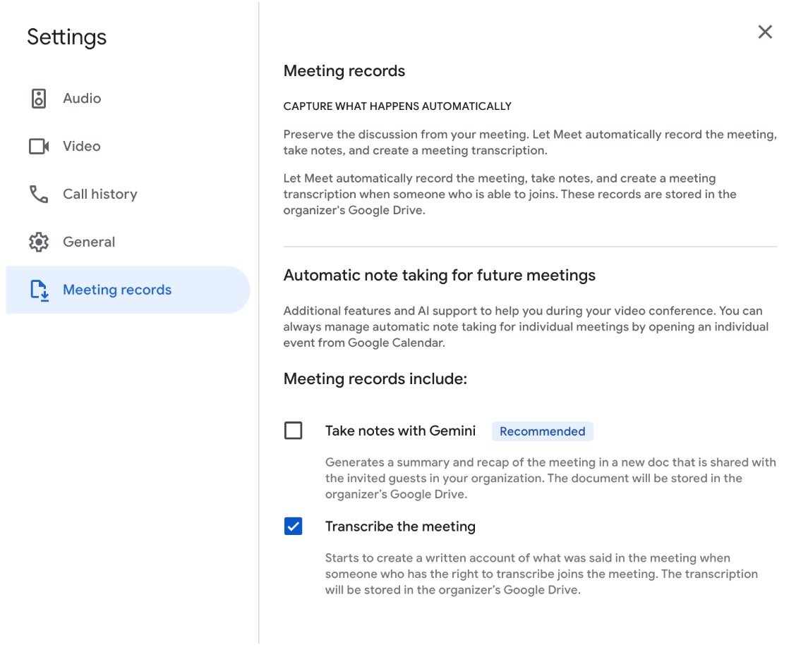 Activez automatiquement la prise de notes pour toutes vos réunions. ©Google