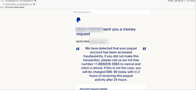 Exemple d'usurpation d'identité PayPal © CheckPoint (pardonnez-nous pour la qualité du cliché)