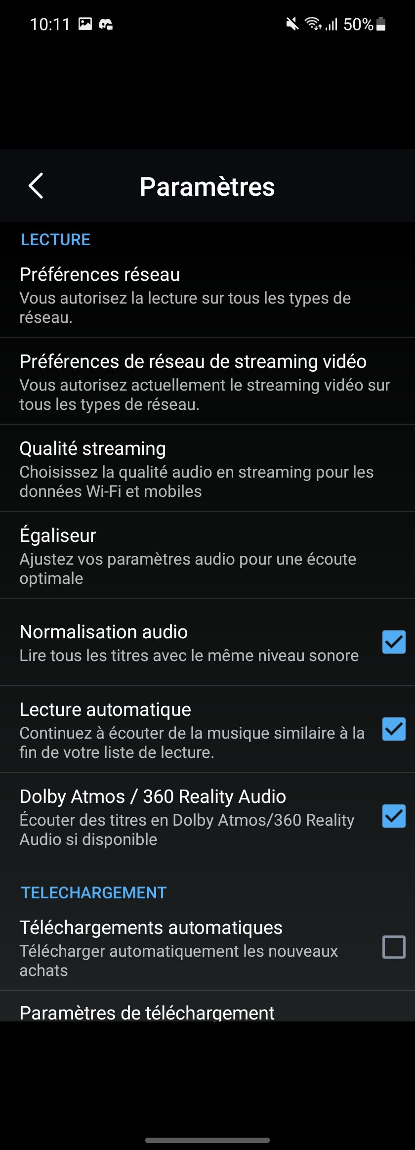 Amazon Music - Les Paramètres sur mobile