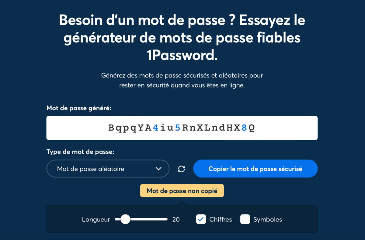 Générer un mot de passe robuste avec 1Password