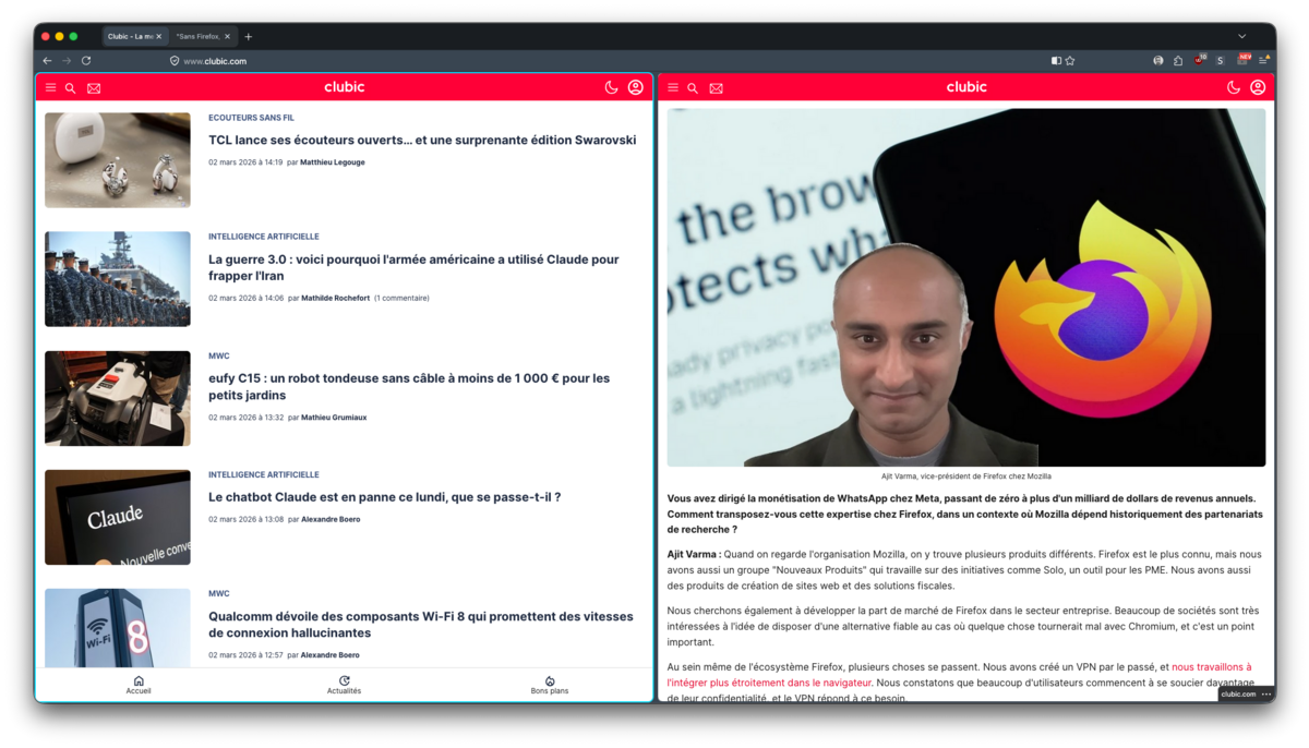Firefox avec split view