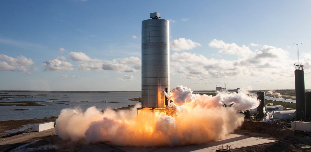 Mise à feu du moteur de Starship SN5 le 4 août. Crédits SpaceX