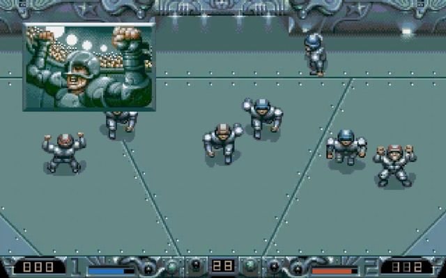 Célébration après un but sur Speedball 2 Brutal Deluxe version Amiga (1990)