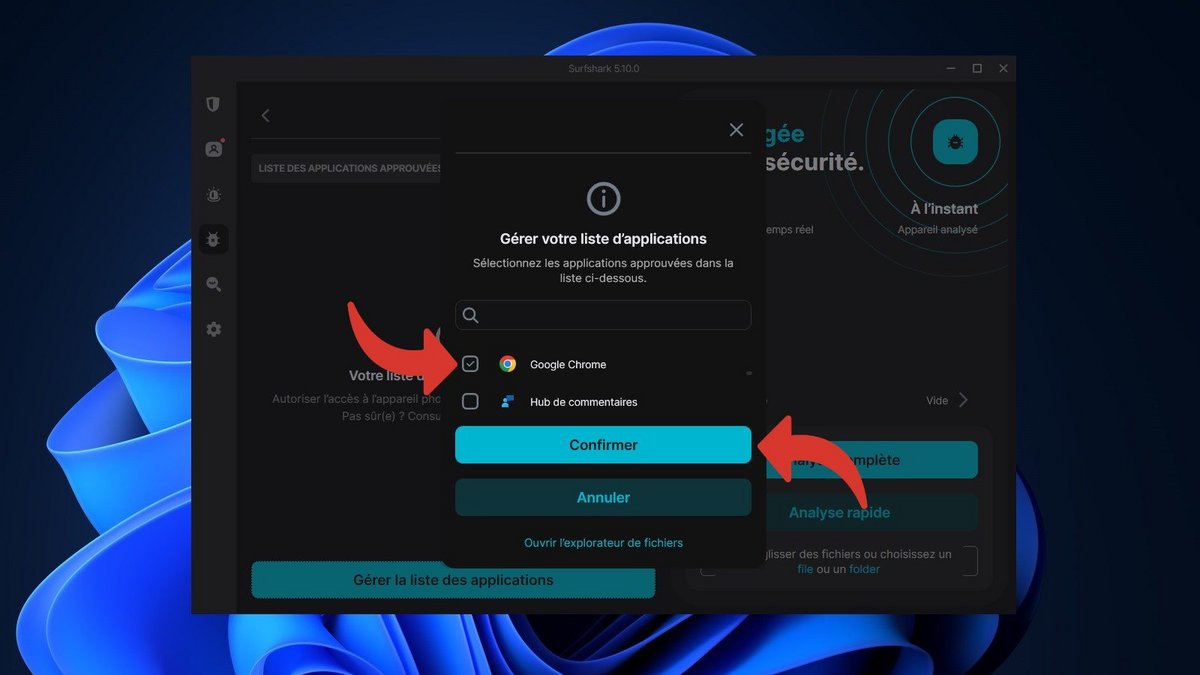Surfshark Antivirus - Cochez les applications approuvées, et validez vos choix © Clubic