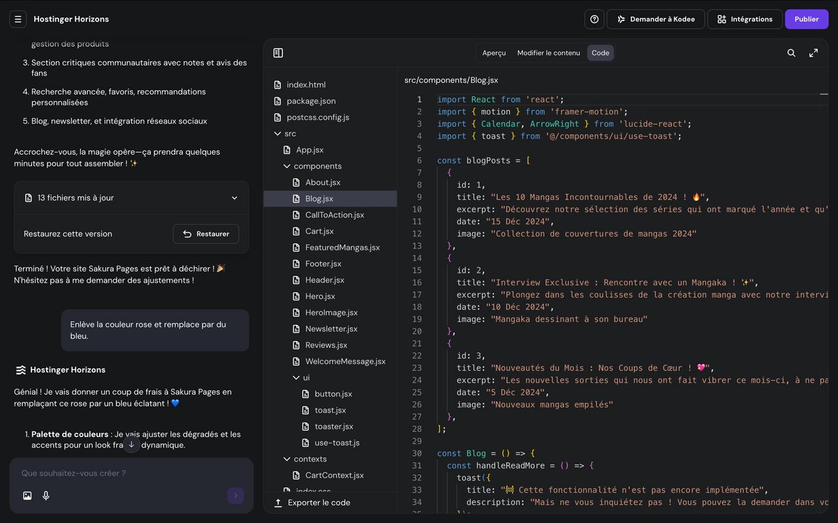 Modifiez les fichiers de votre application. ©Hostinger