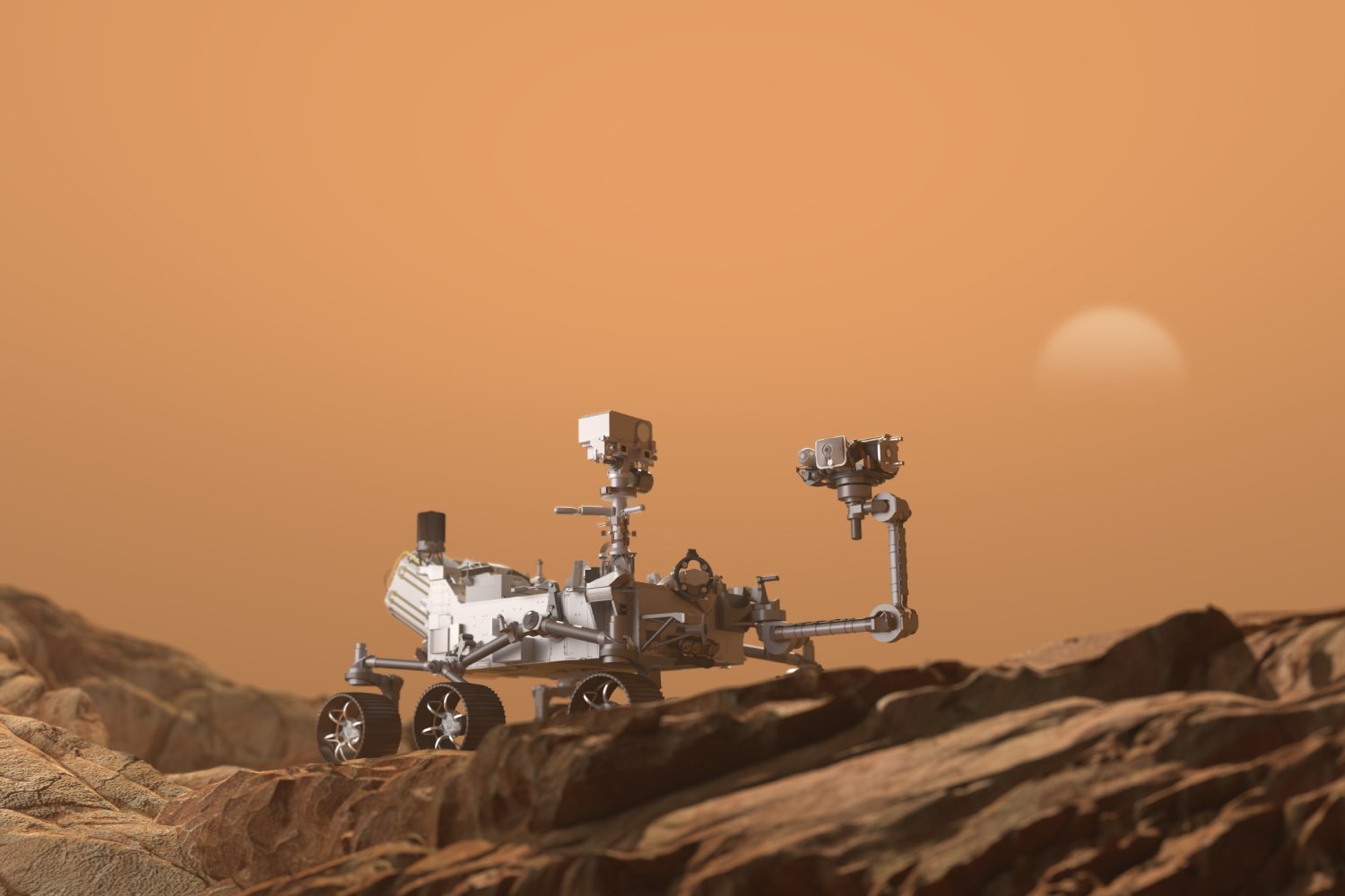 Un rendu 3D du rover Perseverance à la surface de Mars. ©creativeneko / Shutterstock