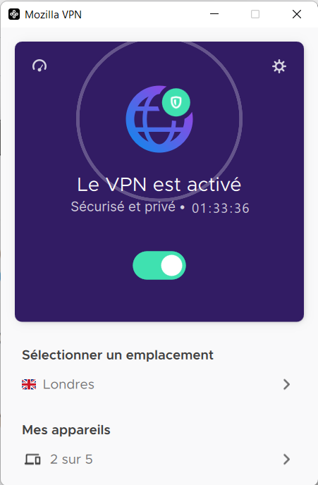 Mozilla VPN pour Windows