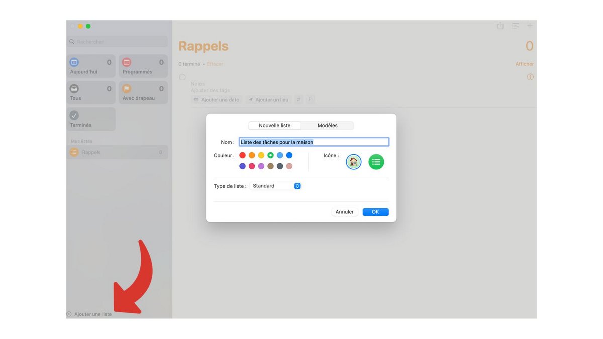 Création d'une liste de rappels sur macOS