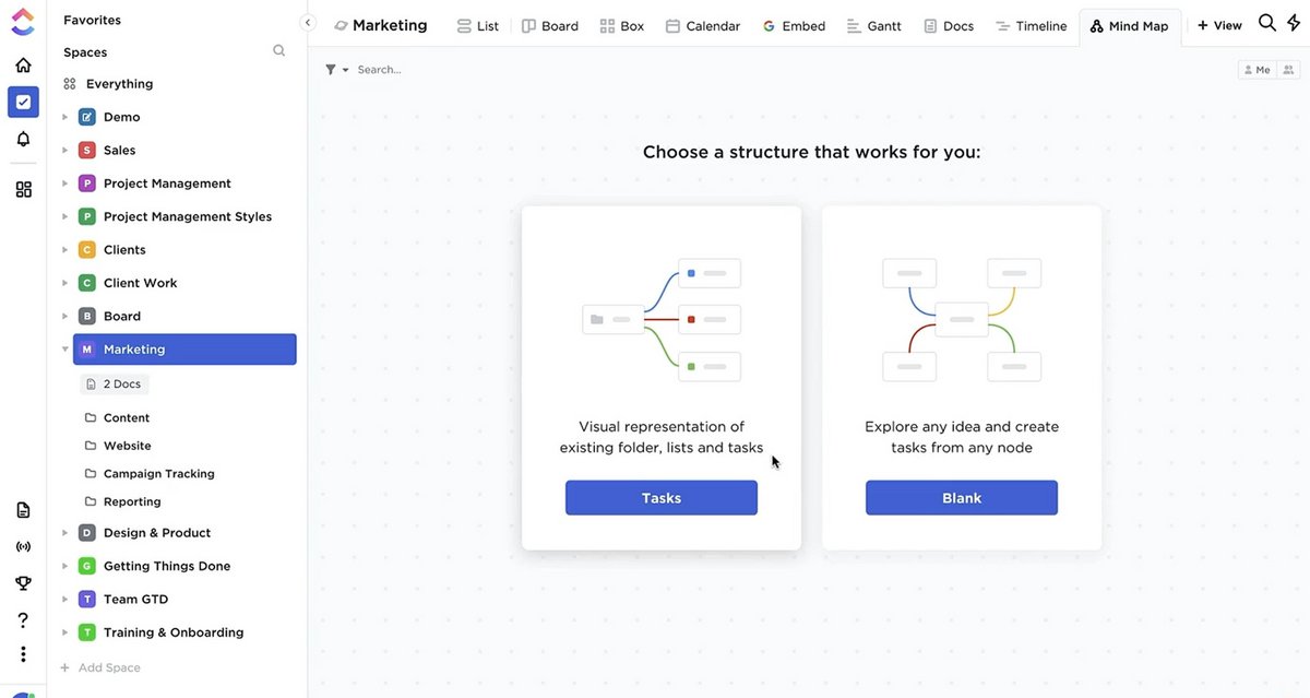 structure carte mentale clickup