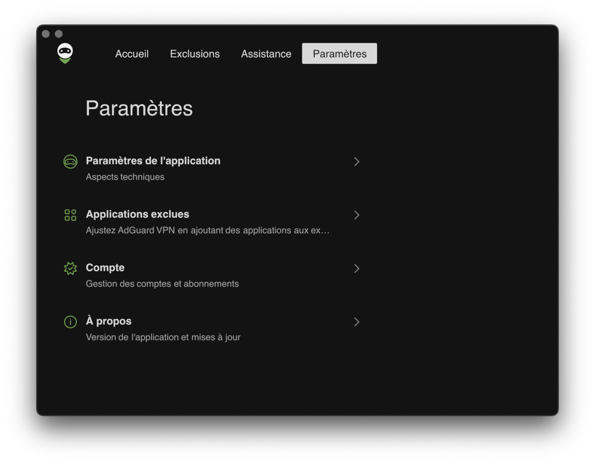 Adguard VPN - parametres