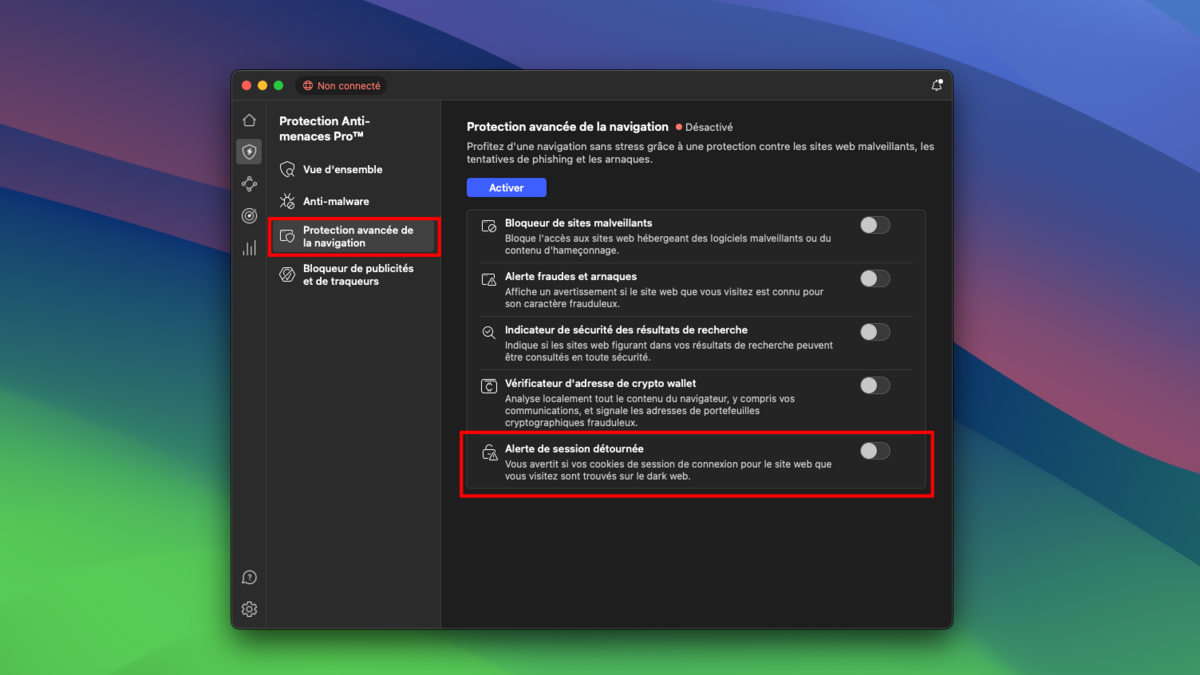 Les alertes session détournée permettent à NordVPN d'analyser en partie vos cookies de session et de les comparer à une base de données internes pour vous prévenir en cas de vol. © Clubic
