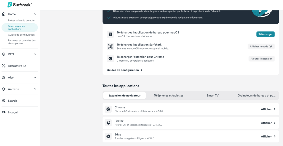 Surfshark VPN - Des applications pour tous les systèmes d'exploitation. © Clubic
