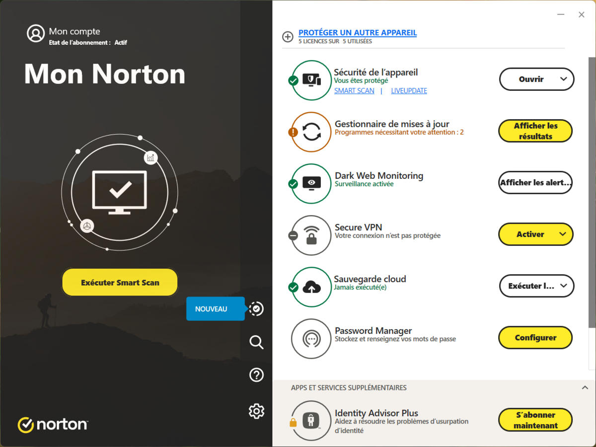 Norton 360 - L'interface de Mon Norton