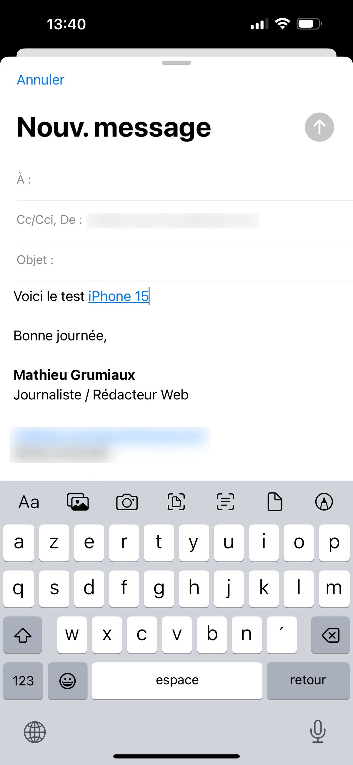 iOS Mail copie lien