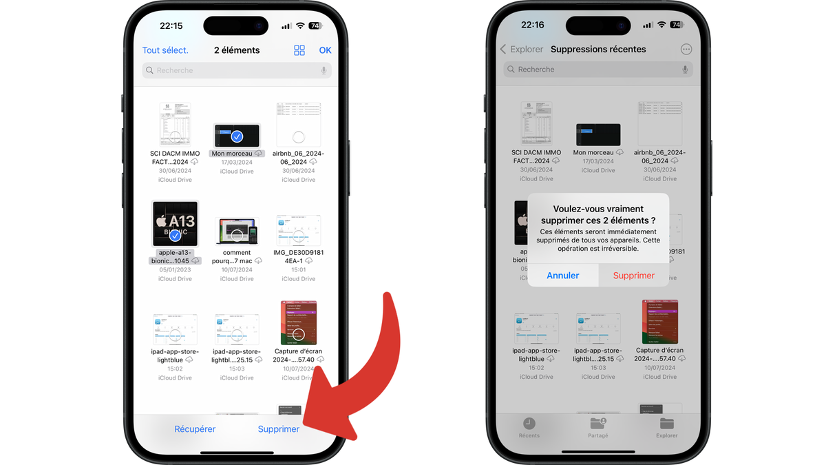 Supprimer définitivement les fichiers sélectionnés © Clubic