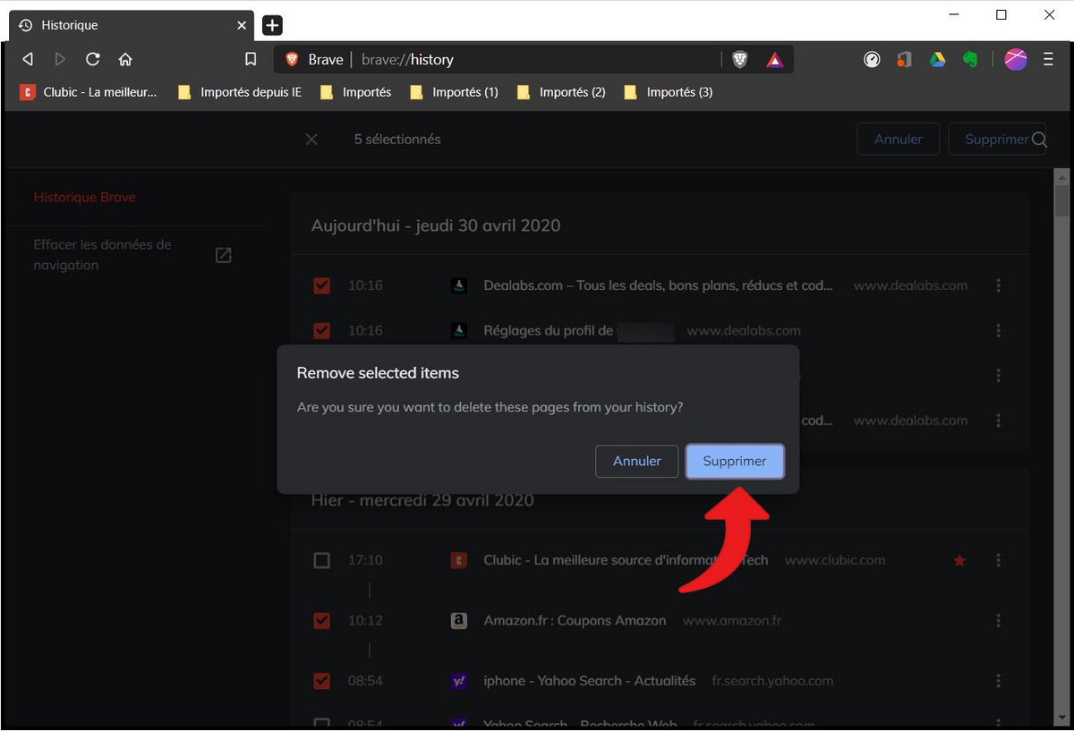 effacer historique brave 6