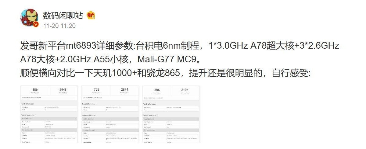 MediaTek MT 6893 benchmarks