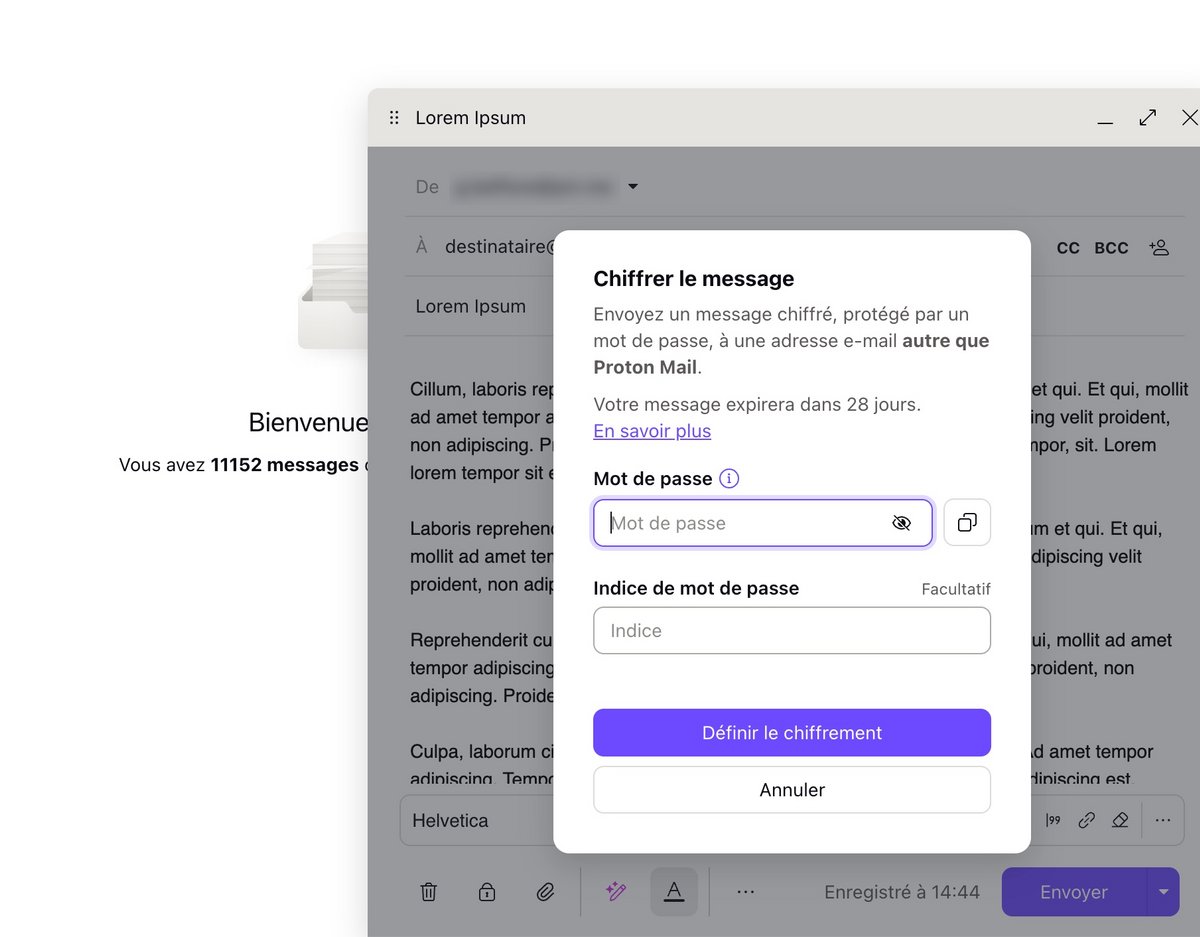 Proton Mail for Business chiffre automatiquement les mails de bout en bout, y compris ceux que vous envoyez vers un fournisseur tiers ne prenant pas en charge nativement ce type de sécurité. © Clubic
