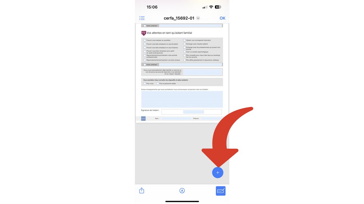 Le bouton + pour ajouter du texte ou une signature à un PDF © Clubic