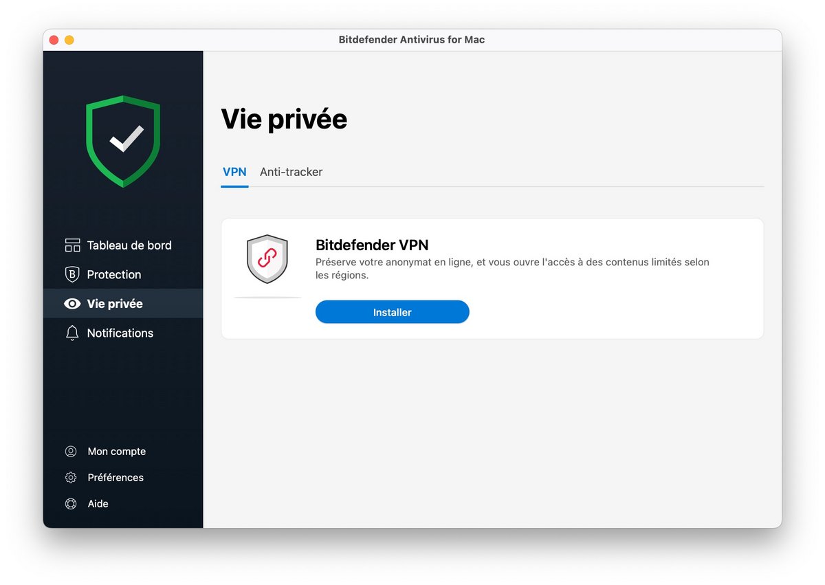 Une interface simple d'usage sous macOS comme Windows vous attend chez Bitdefender.