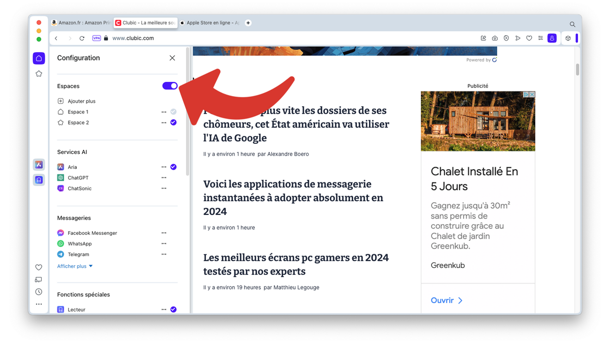 Activer les espaces dans Opera © Clubic