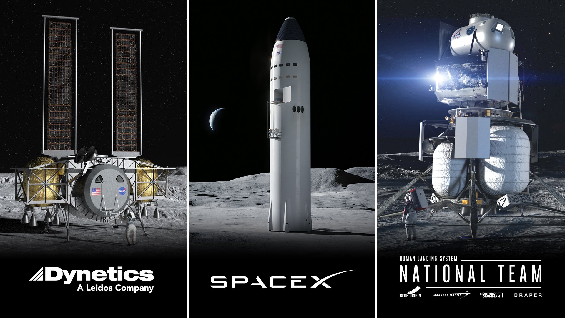 Les trois atterrisseurs sélectionnés. Quelle vision ! Crédits NASA