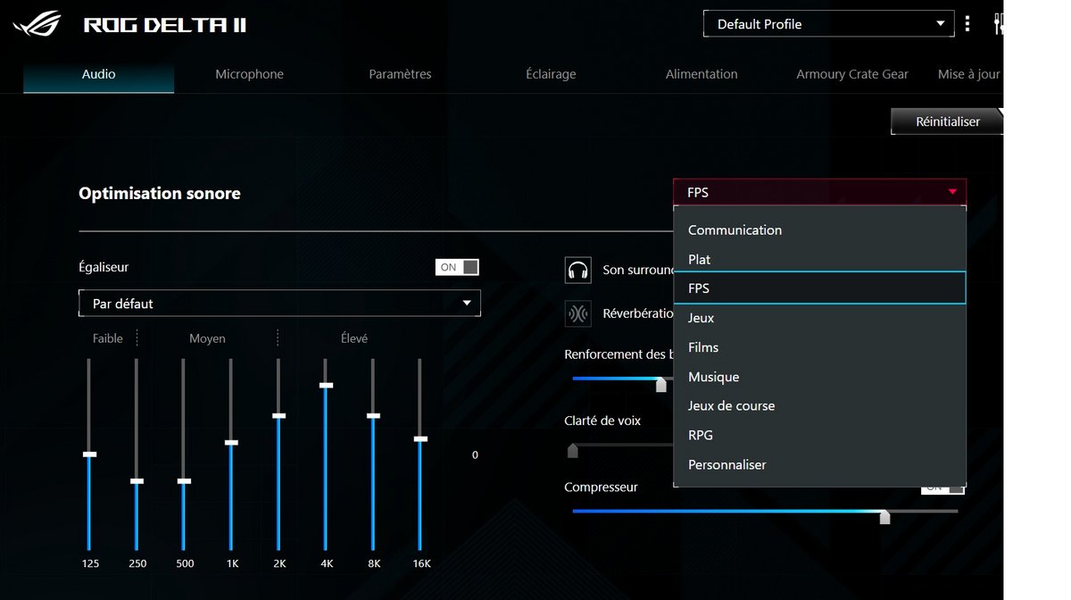 Le module de réglage du son dans Armoury Crate. ©Vincent Touveneau