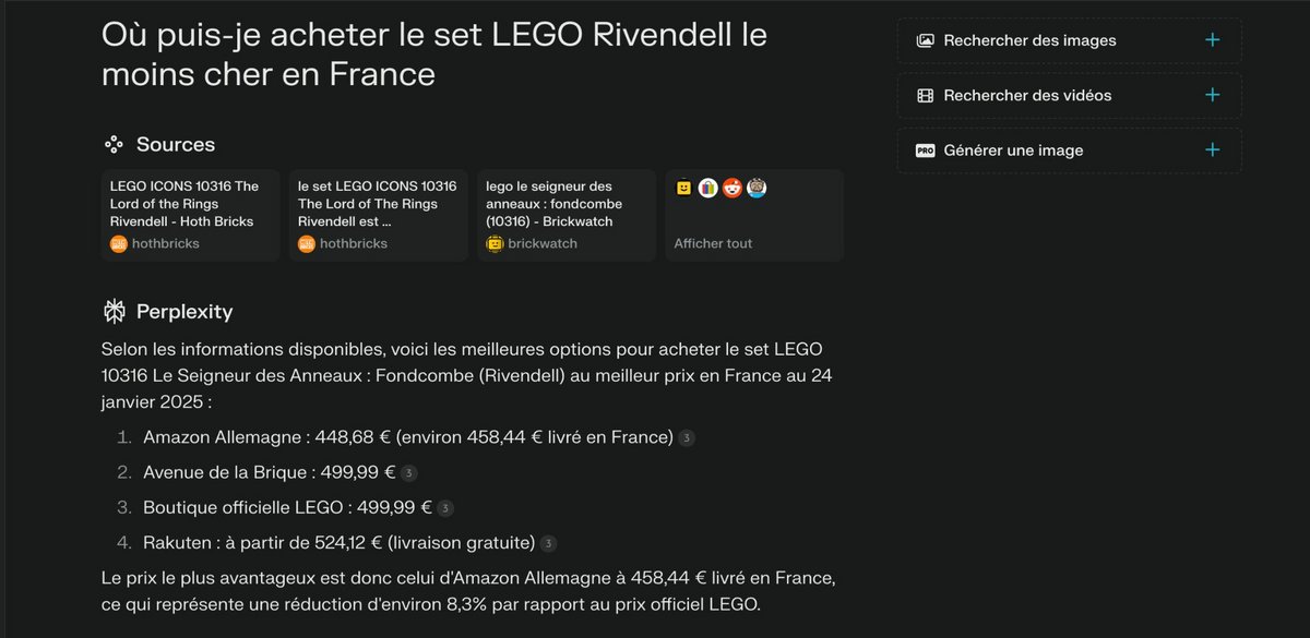 Trouvez le meilleur prix pour un produit © Perplexity AI