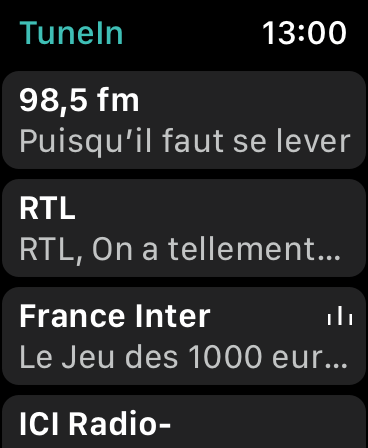 Sélec Apple Watch TuneIn