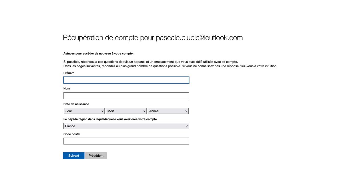 Questions d’identification pour restauration de Compte Outlook © Pascale Duc pour Clubic