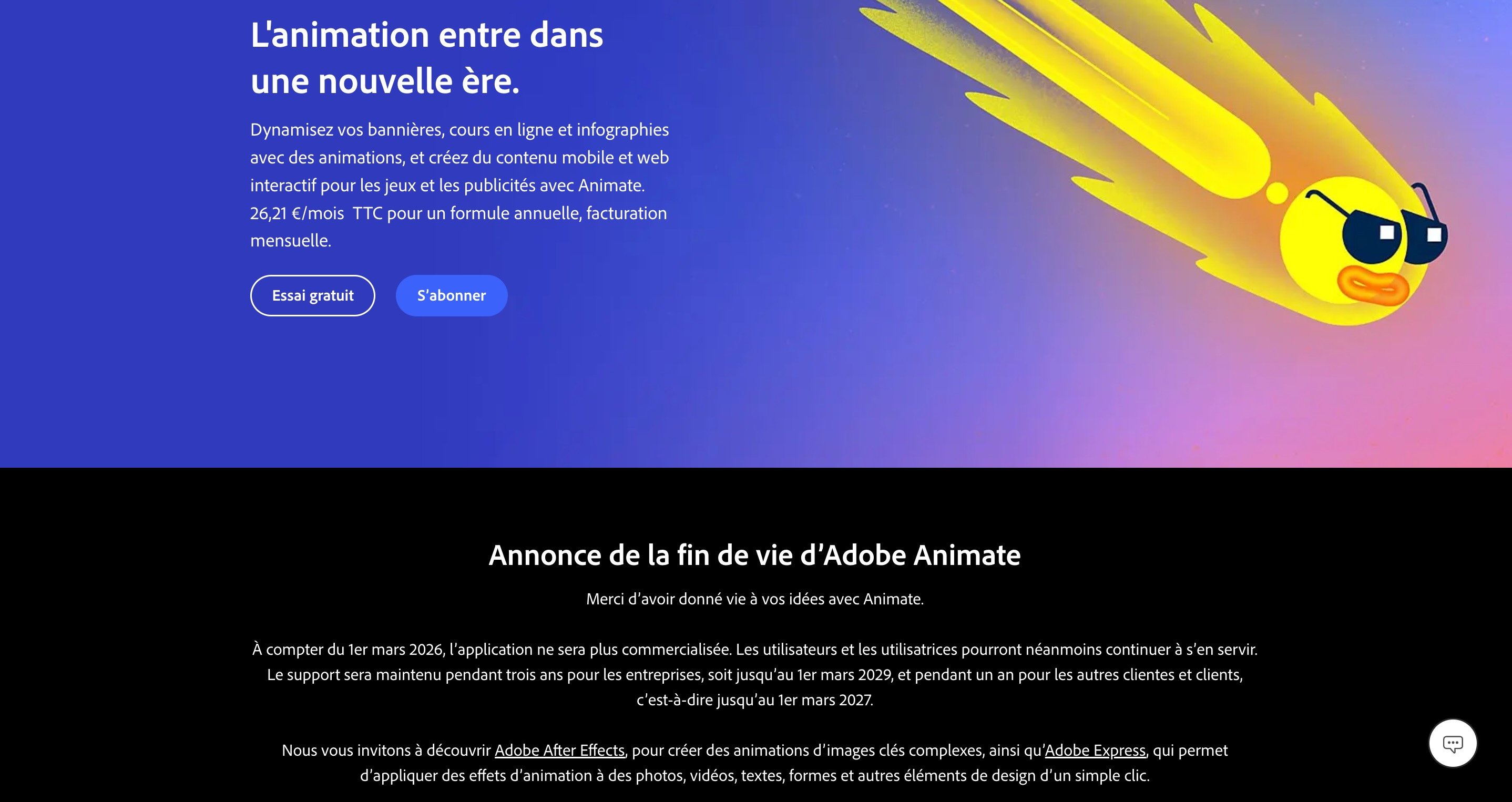C'est la fin pour Adobe Animate. ©Adobe