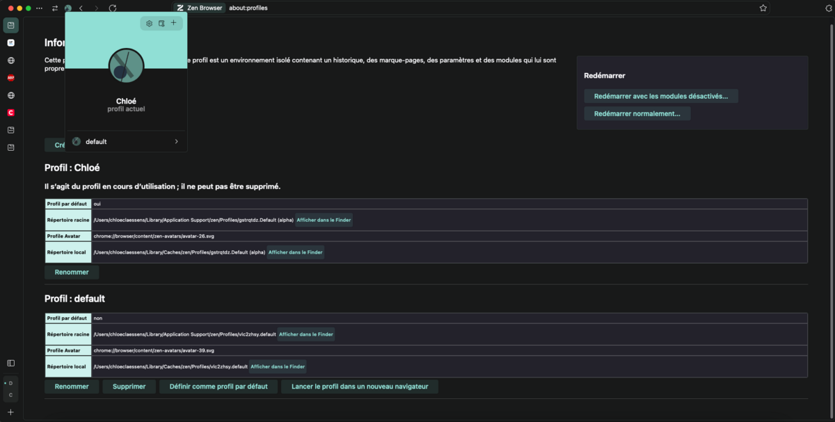 Sur Zen Browser, la gestion des profils est 100% local © Clubic