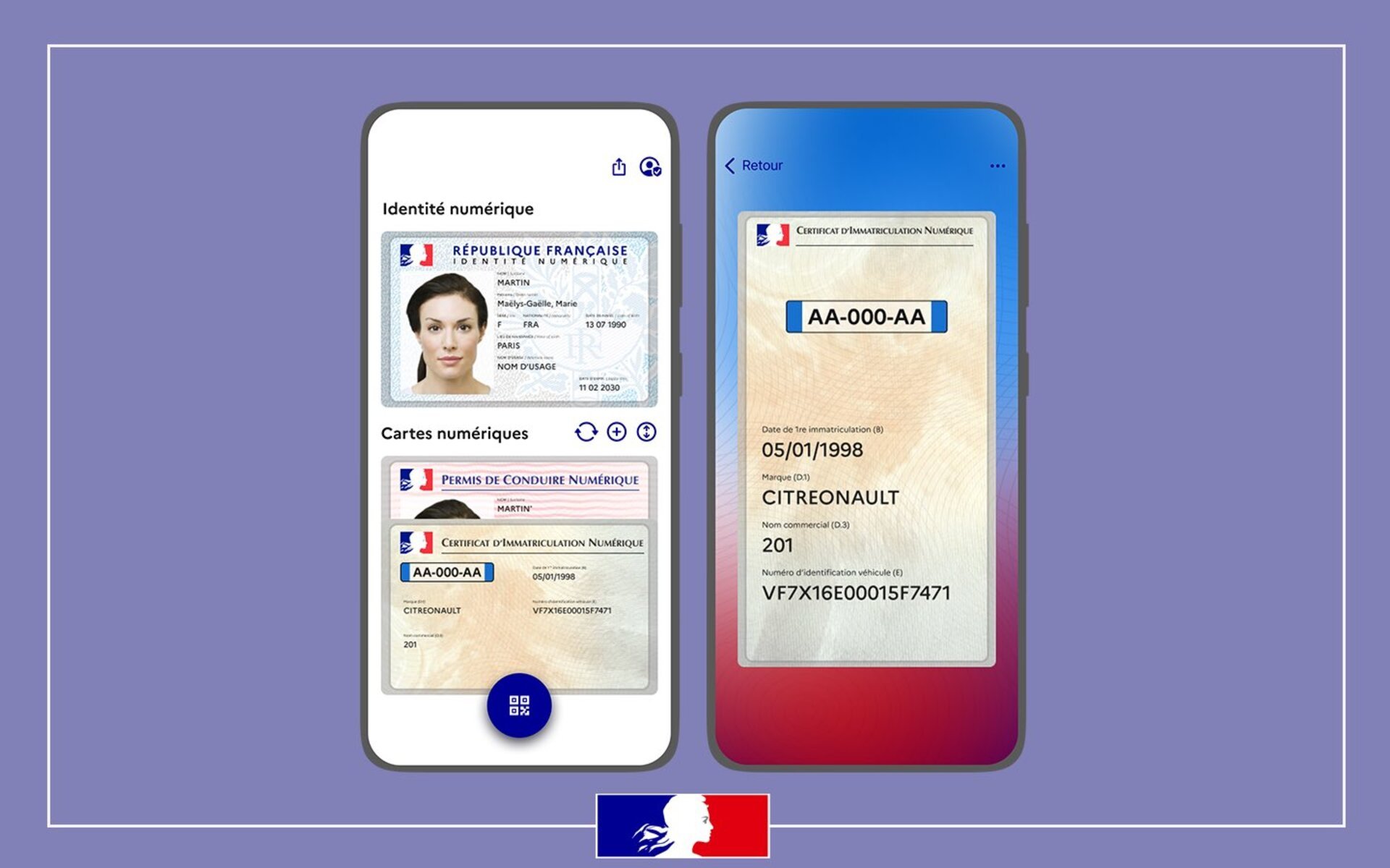 La carte grise dématérialisée dans l'application France Identité © Gouvernement