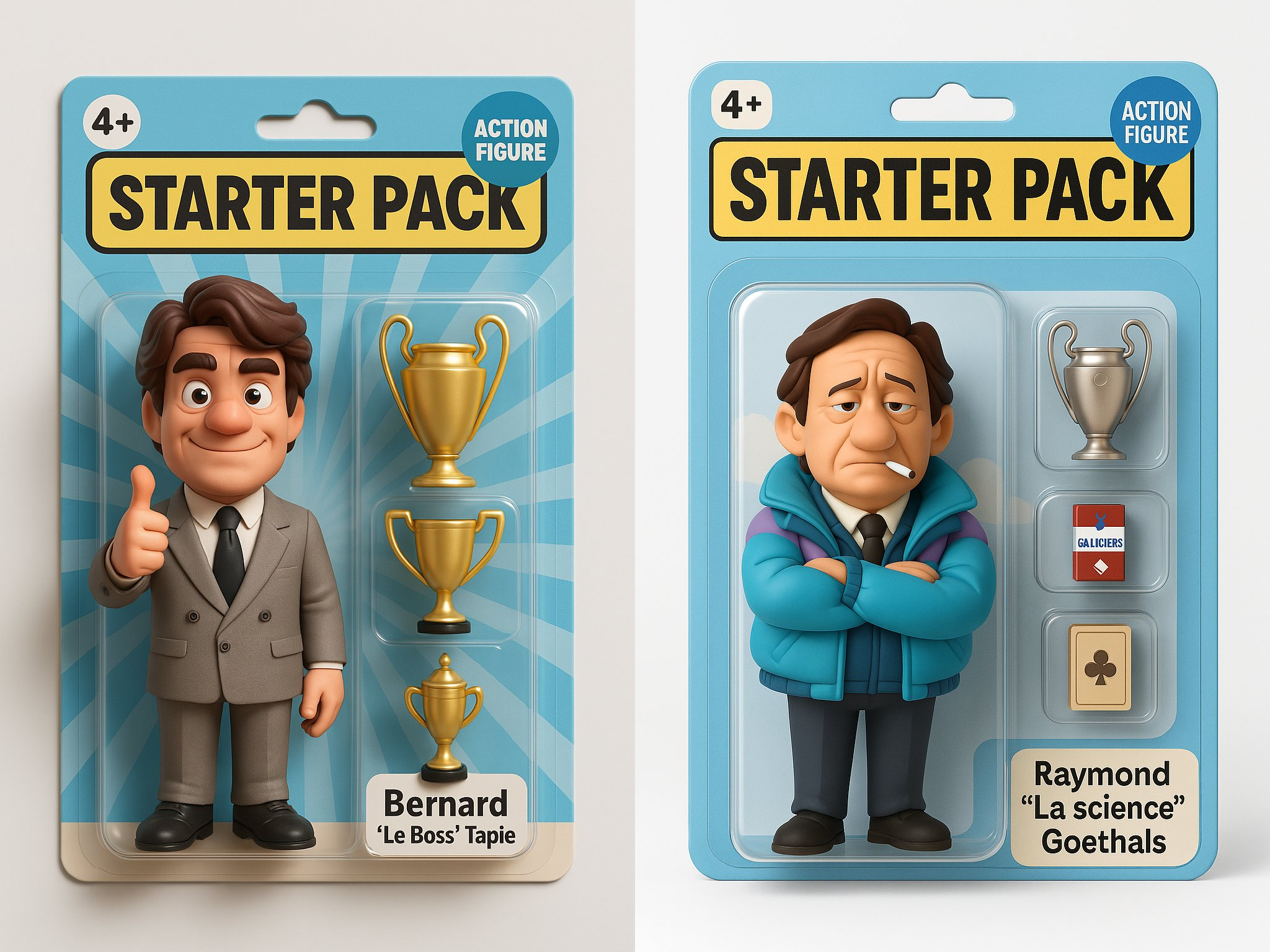 Des images Starter Pack générées par ChatGPT de Bernard Tapie et Raymond Goethals © Généré par ChatGPT