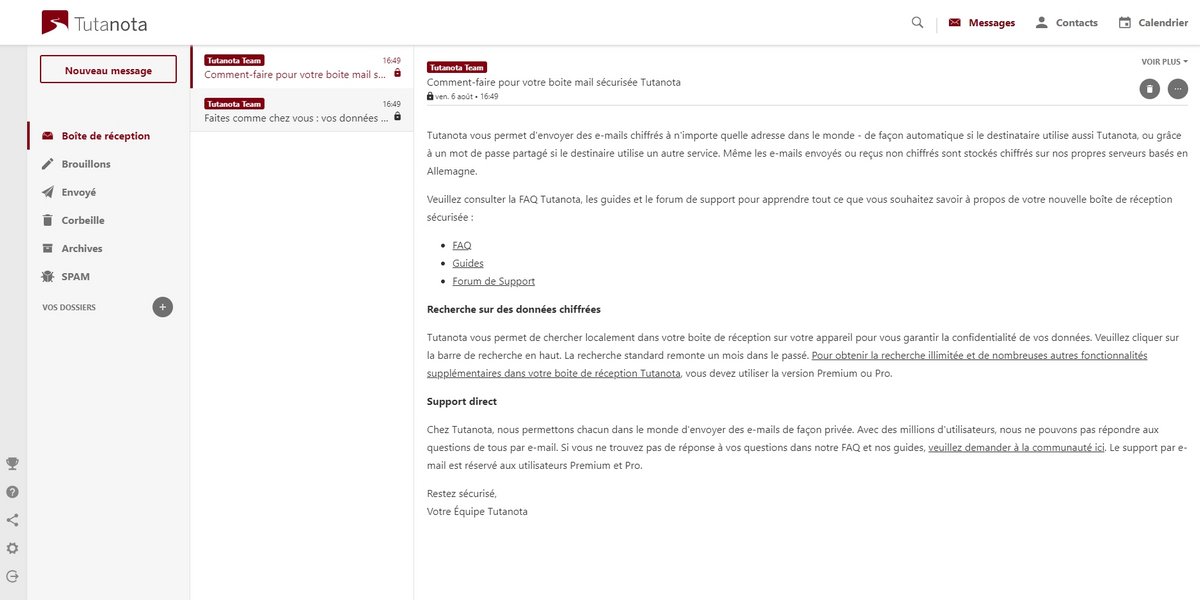 Tuta - Mail ouvert au sein de la messagerie Tuta