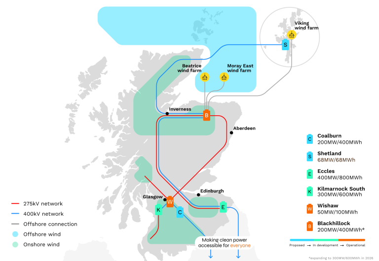  Carte du réseau énergétique écossais mettant en avant Blackhillock. © Zenobe