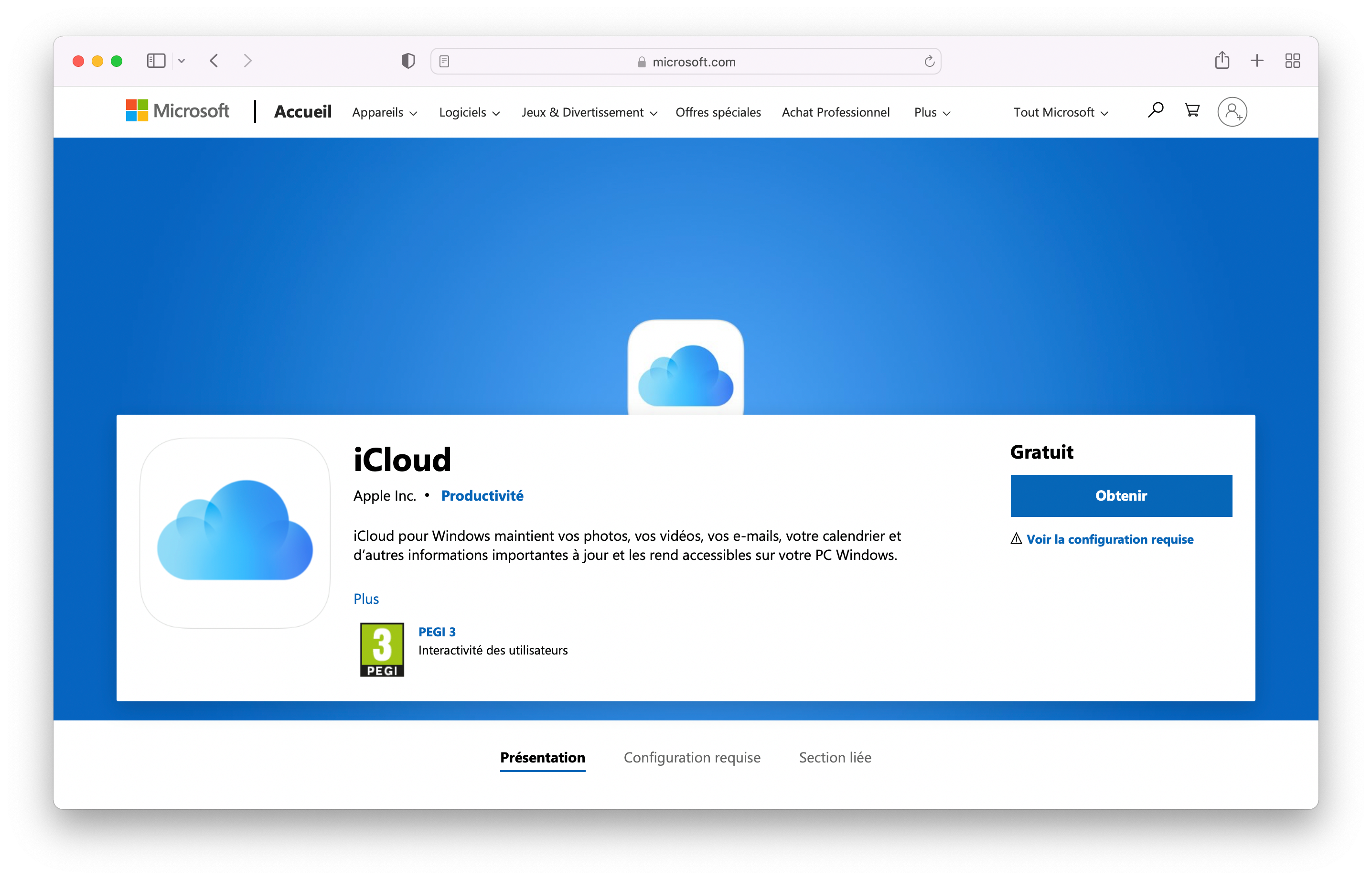 Microsoft Store - Téléchargement iCloud © Microsoft