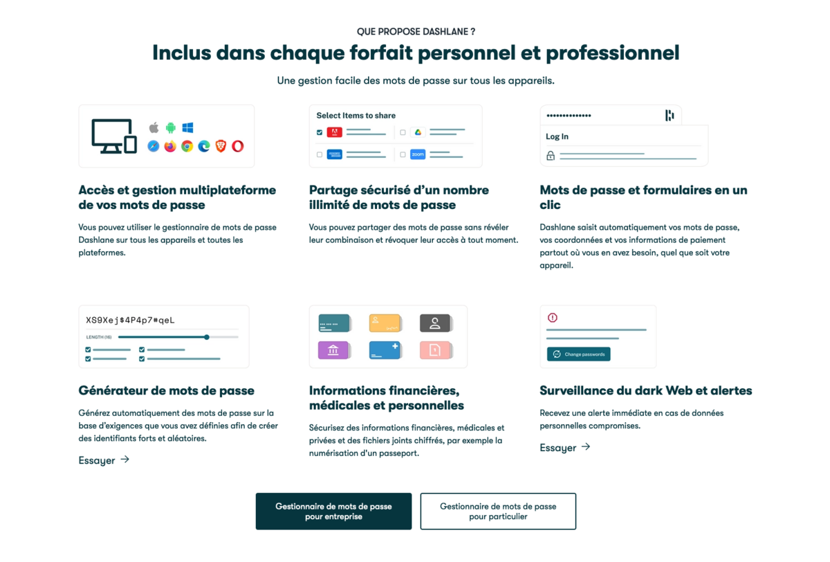 Fonctionnalités principales de ©Dashlane / Sécurité et confidentialité