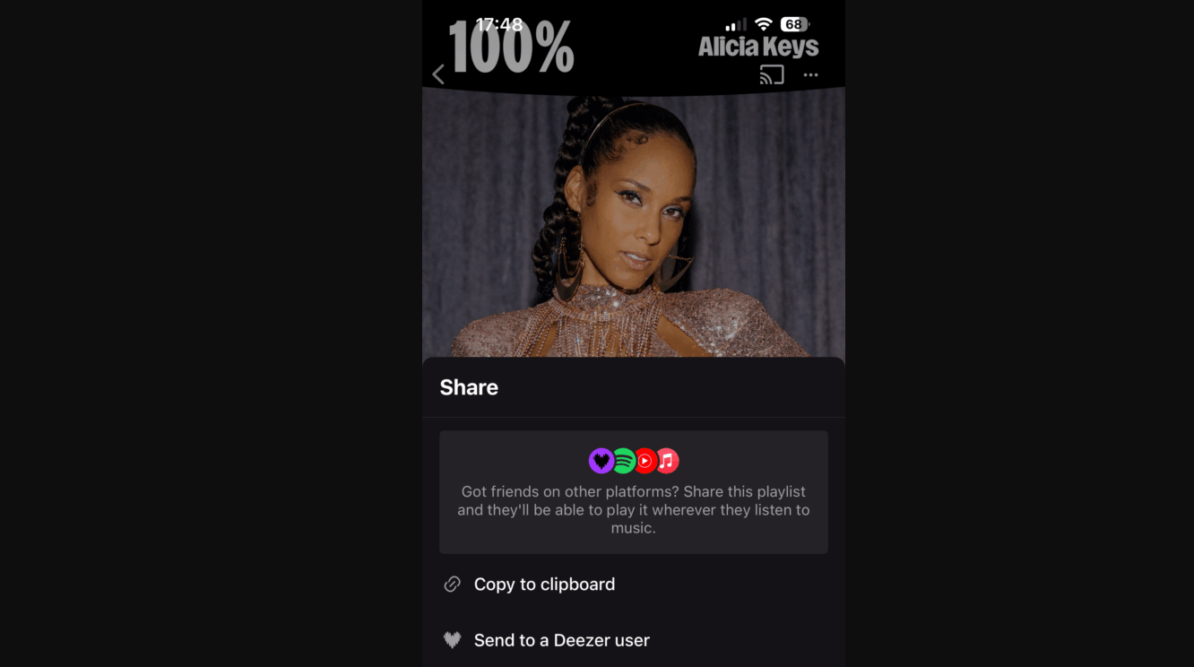Le partage universel d'une playlist de Deezer