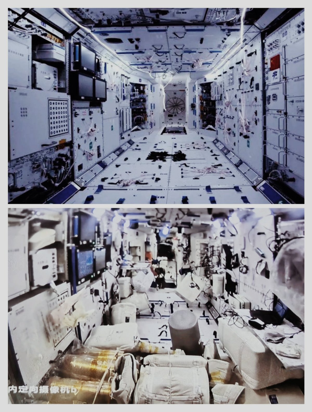 Un an et demi et le module central Tianhe s'est considérablement encombré ! Mais c'est normal, c'est ainsi que vit une station. © CMSA/CNSpaceflight (twitter). 