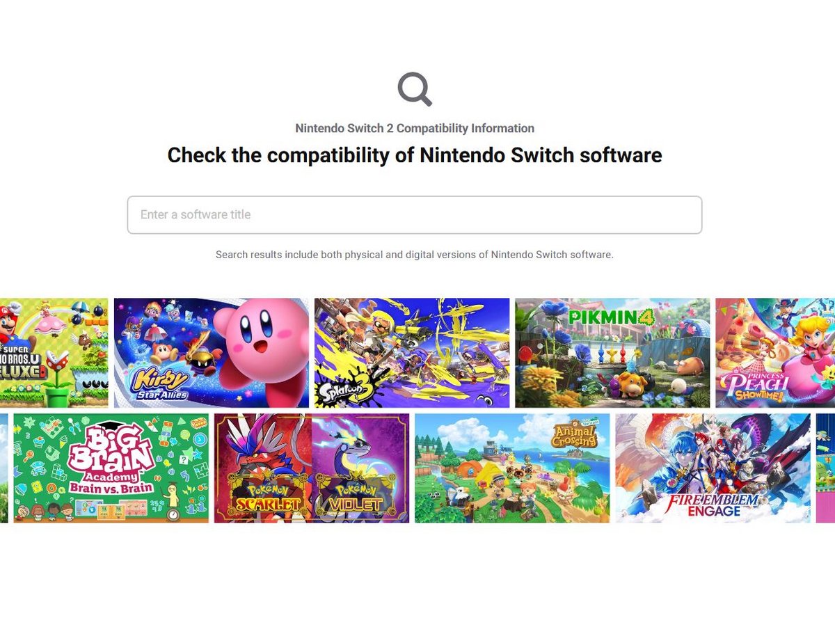 L'outil est simple : on indique le jeu souhaité, et la plateforme nous indique aussitôt si ce dernier est compatible Switch 2. ©Nintendo