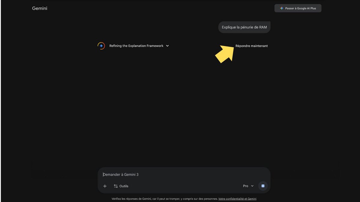 Un nouveau bouton « Répondre maintenant » disponible dans Gemini.  ©Google