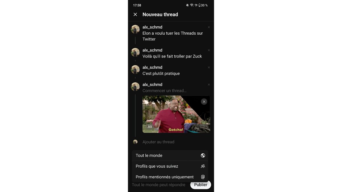 La rédaction d'un thread © Threads / Alexandre Schmid pour Clubic