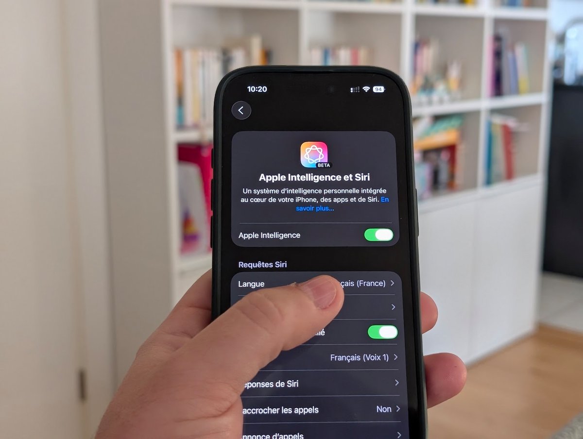 L'écran de paramètres d'Apple Intelligence et Siri © Colin Golberg