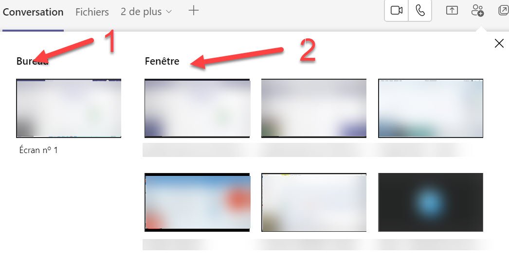 Microsoft Teams partage écran conversations