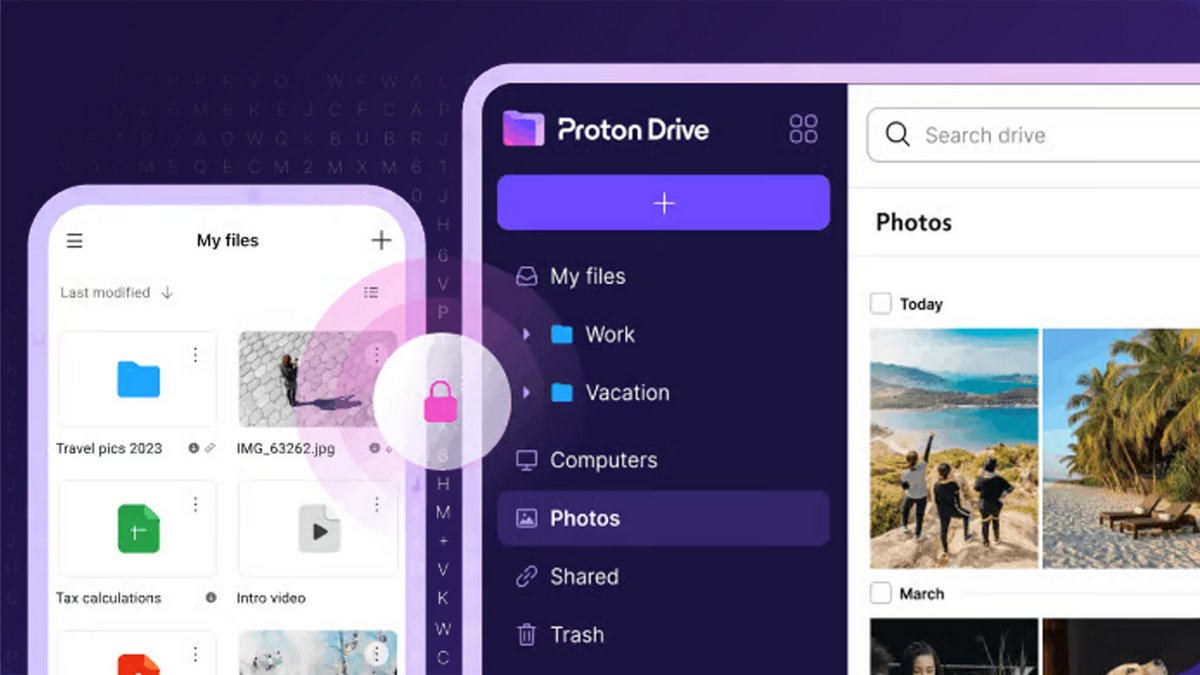 Proton Drive chiffre vos fichiers avant envoi, garantissant que seuls vous y accédez. Open source, sans pub ni IA, il offre sécurité, confidentialité et historique jusqu’à 10 ans - © Proton
