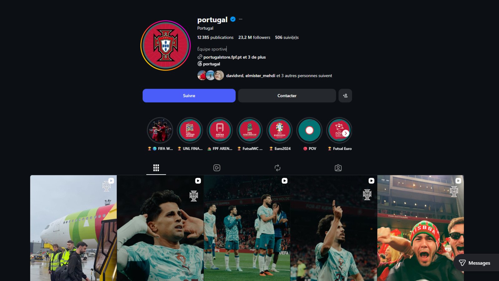 Le compte Instagram de la sélection du Portugal ne cesse de perdre des followers. © Capture d'écran Clubic