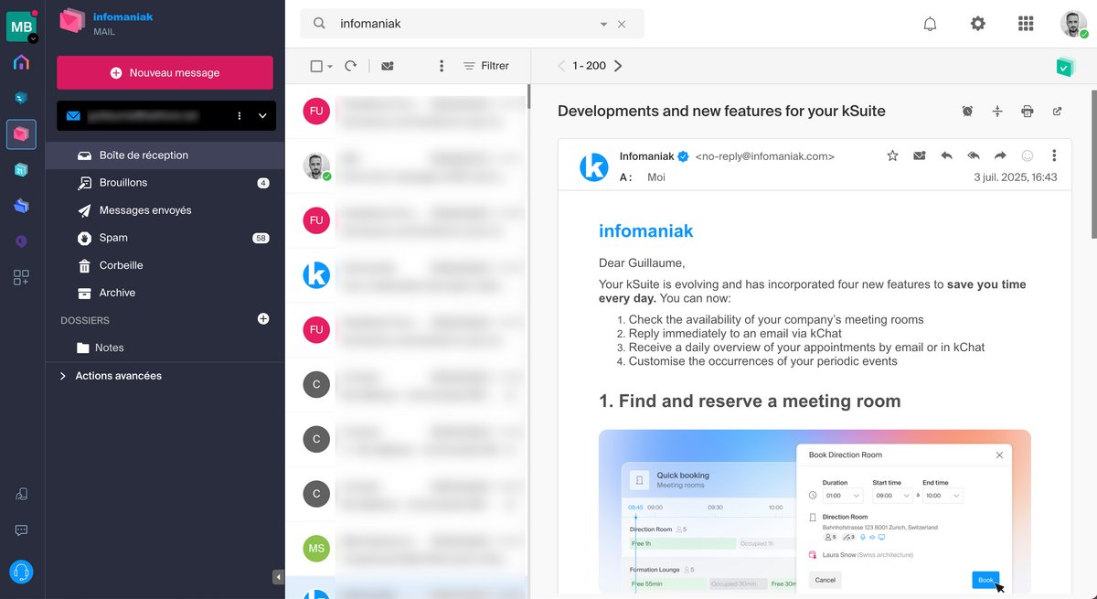 Infomaniak Mail - Interface de la mailbox